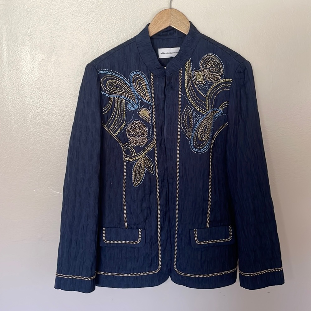 Embroidered Navy Women's Jacket with Beaded Detail